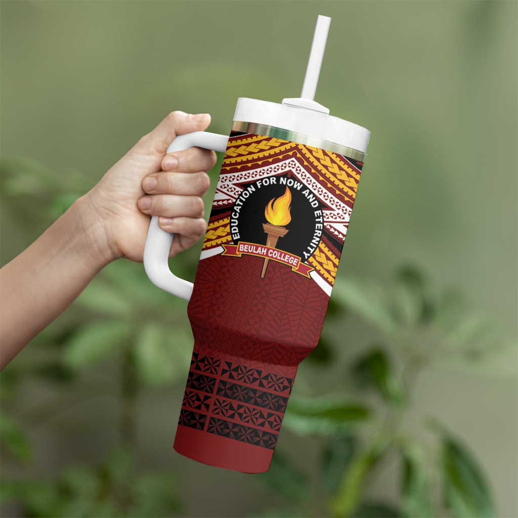 Personalised Tonga Beulah College Tumbler With Handle Polynesian Ngatu Tribal