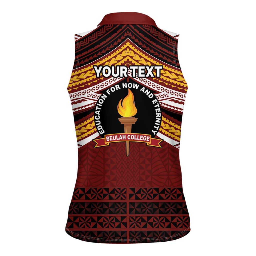 Personalised Tonga Beulah College Women Sleeveless Polo Shirt Polynesian Ngatu Tribal