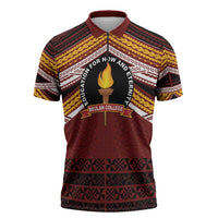 Personalised Tonga Beulah College Zipper Polo Shirt Polynesian Ngatu Tribal - Polynesian Pride