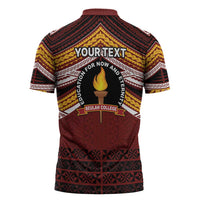 Personalised Tonga Beulah College Zipper Polo Shirt Polynesian Ngatu Tribal - Polynesian Pride