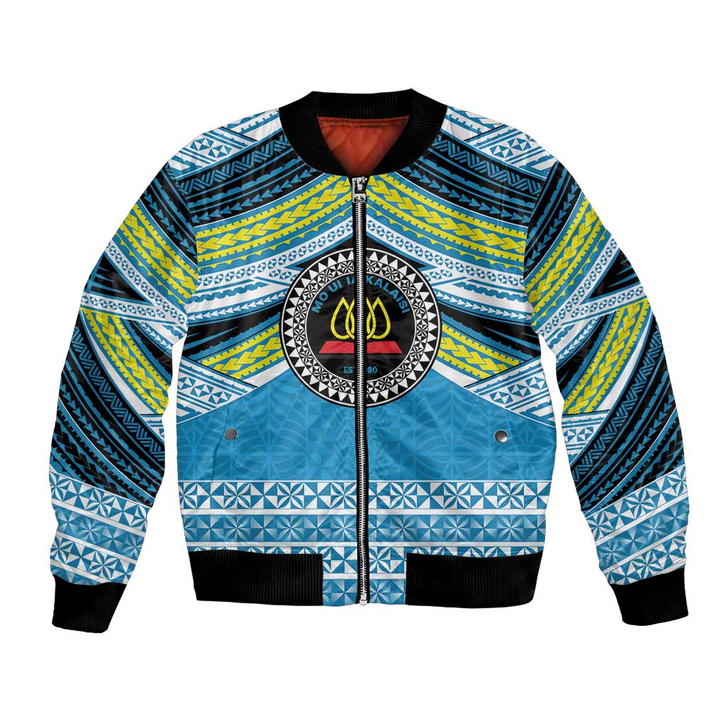 Personalised Tonga Lavengamalie College Bomber Jacket Polynesian Ngatu Tribal LT9 Unisex Blue - Polynesian Pride