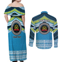 Personalised Tonga Lavengamalie College Couples Matching Off Shoulder Maxi Dress and Long Sleeve Button Shirt Polynesian Ngatu Tribal