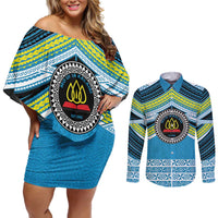 Personalised Tonga Lavengamalie College Couples Matching Off Shoulder Short Dress and Long Sleeve Button Shirt Polynesian Ngatu Tribal
