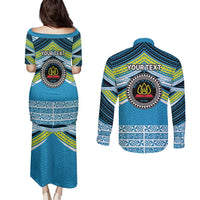 Personalised Tonga Lavengamalie College Couples Matching Puletasi and Long Sleeve Button Shirt Polynesian Ngatu Tribal