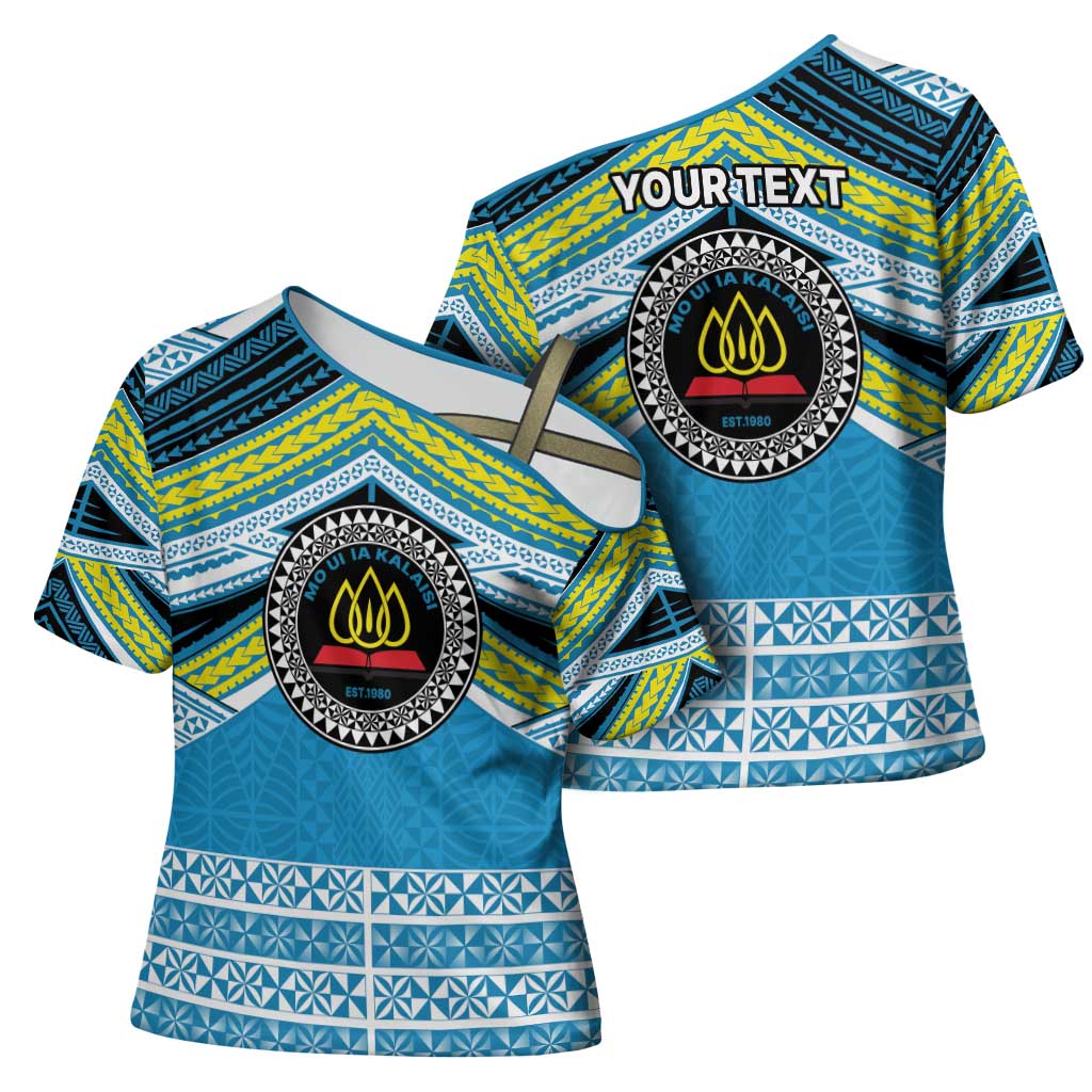 Personalised Tonga Lavengamalie College Cross Shoulder Shirt Polynesian Ngatu Tribal - Polynesian Pride