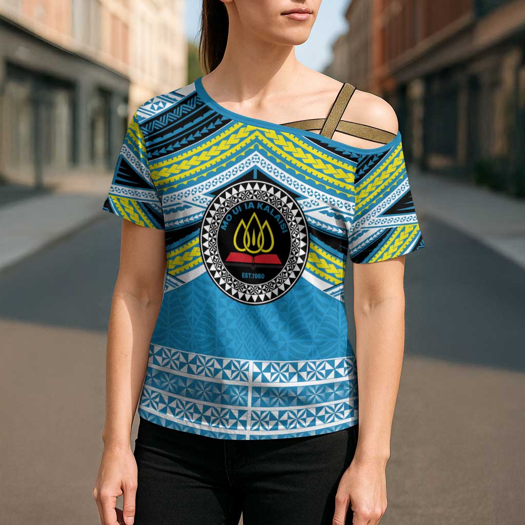 Personalised Tonga Lavengamalie College Cross Shoulder Shirt Polynesian Ngatu Tribal - Polynesian Pride