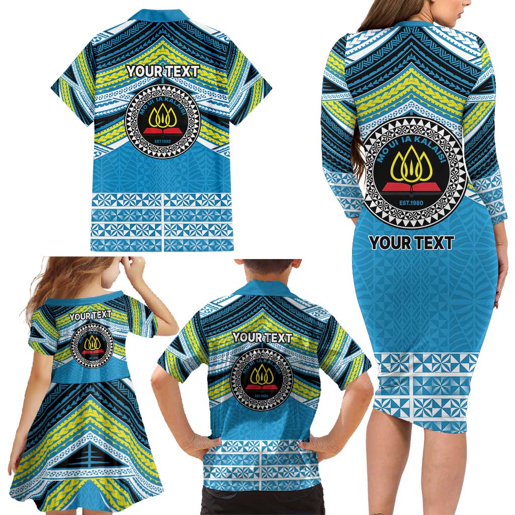 Personalised Tonga Lavengamalie College Family Matching Long Sleeve Bodycon Dress and Hawaiian Shirt Polynesian Ngatu Tribal