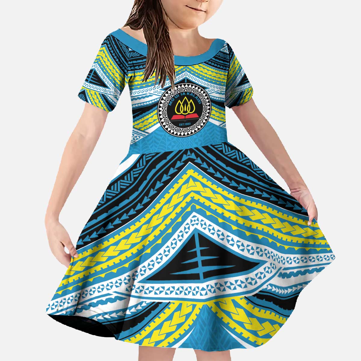 Personalised Tonga Lavengamalie College Family Matching Off The Shoulder Long Sleeve Dress and Hawaiian Shirt Polynesian Ngatu Tribal