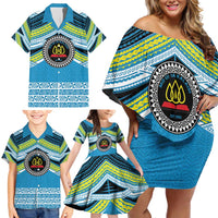 Personalised Tonga Lavengamalie College Family Matching Off Shoulder Short Dress and Hawaiian Shirt Polynesian Ngatu Tribal