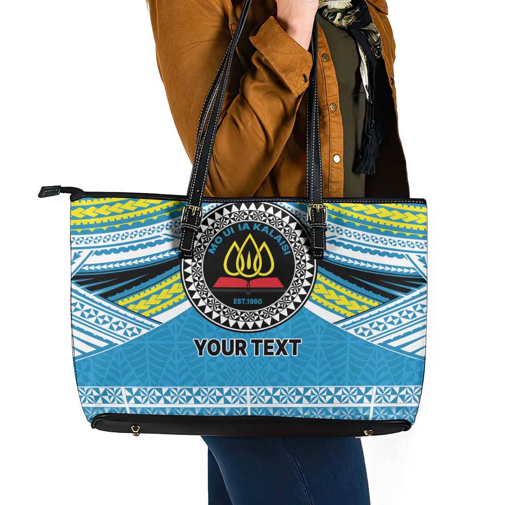 Personalised Tonga Lavengamalie College Leather Tote Bag Polynesian Ngatu Tribal