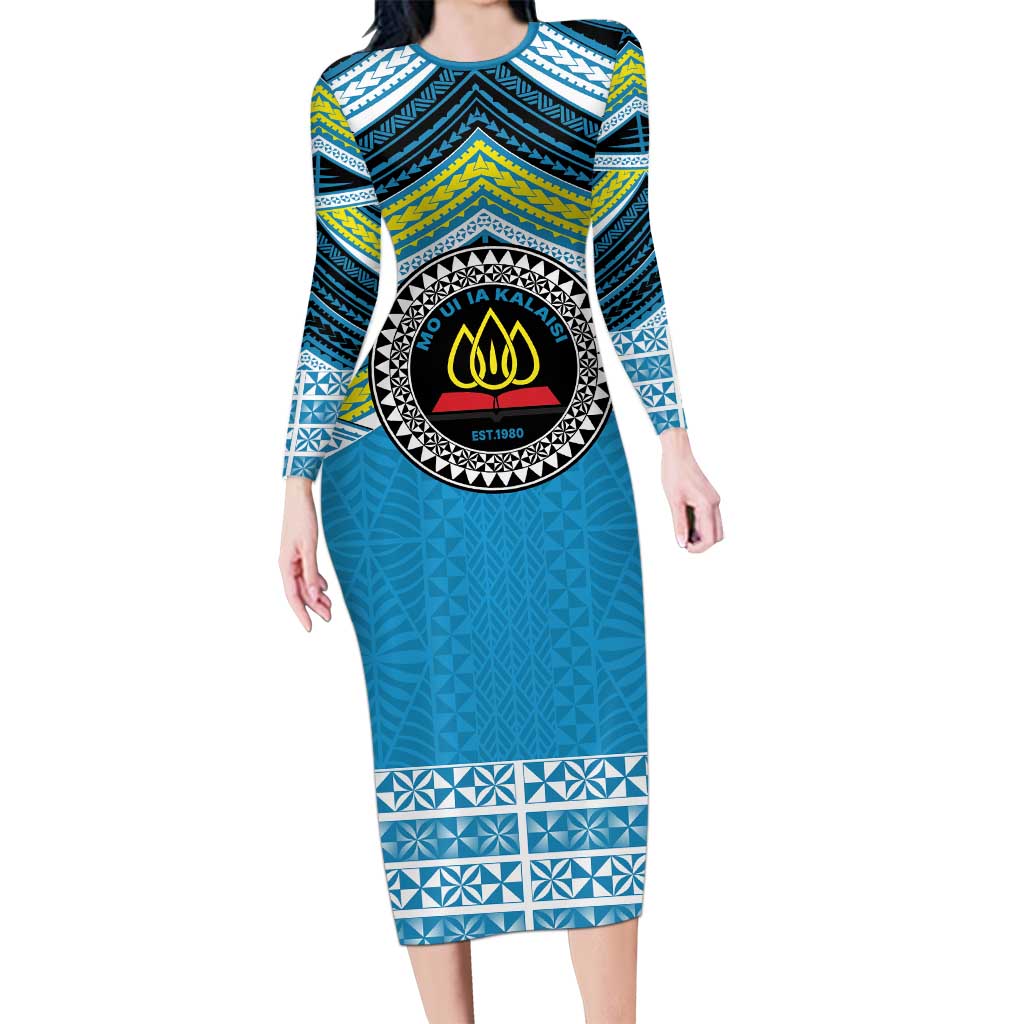Personalised Tonga Lavengamalie College Long Sleeve Bodycon Dress Polynesian Ngatu Tribal