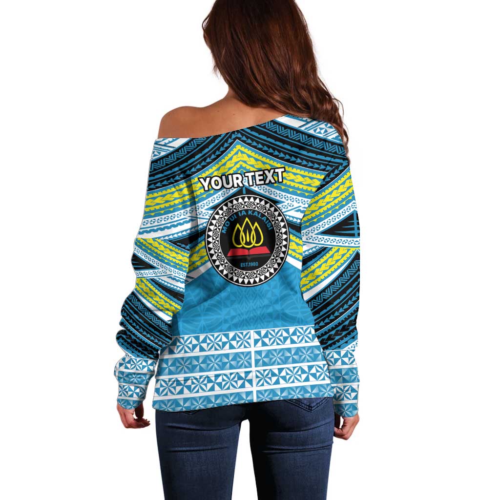 Personalised Tonga Lavengamalie College Off Shoulder Sweater Polynesian Ngatu Tribal