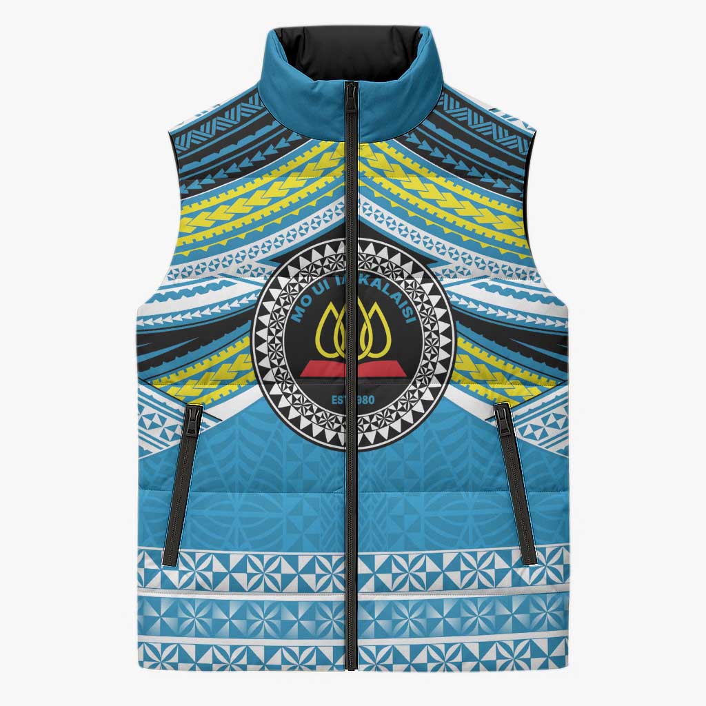 Personalised Tonga Lavengamalie College Sleeveless Puffer Jacket Polynesian Ngatu Tribal - Polynesian Pride