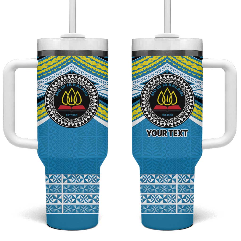 Personalised Tonga Lavengamalie College Tumbler With Handle Polynesian Ngatu Tribal