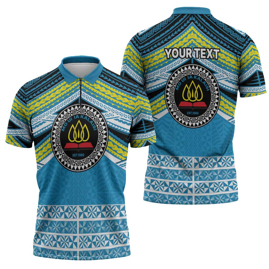Personalised Tonga Lavengamalie College Zipper Polo Shirt Polynesian Ngatu Tribal - Polynesian Pride