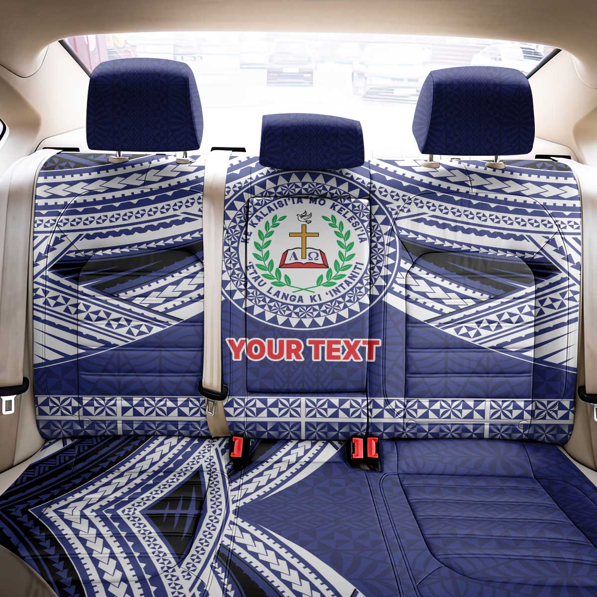 Personalised Tonga Sia'atoutai Theological College Back Car Seat Cover Polynesian Ngatu Tribal