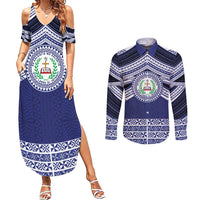 Personalised Tonga Sia'atoutai Theological College Couples Matching Summer Maxi Dress and Long Sleeve Button Shirt Polynesian Ngatu Tribal