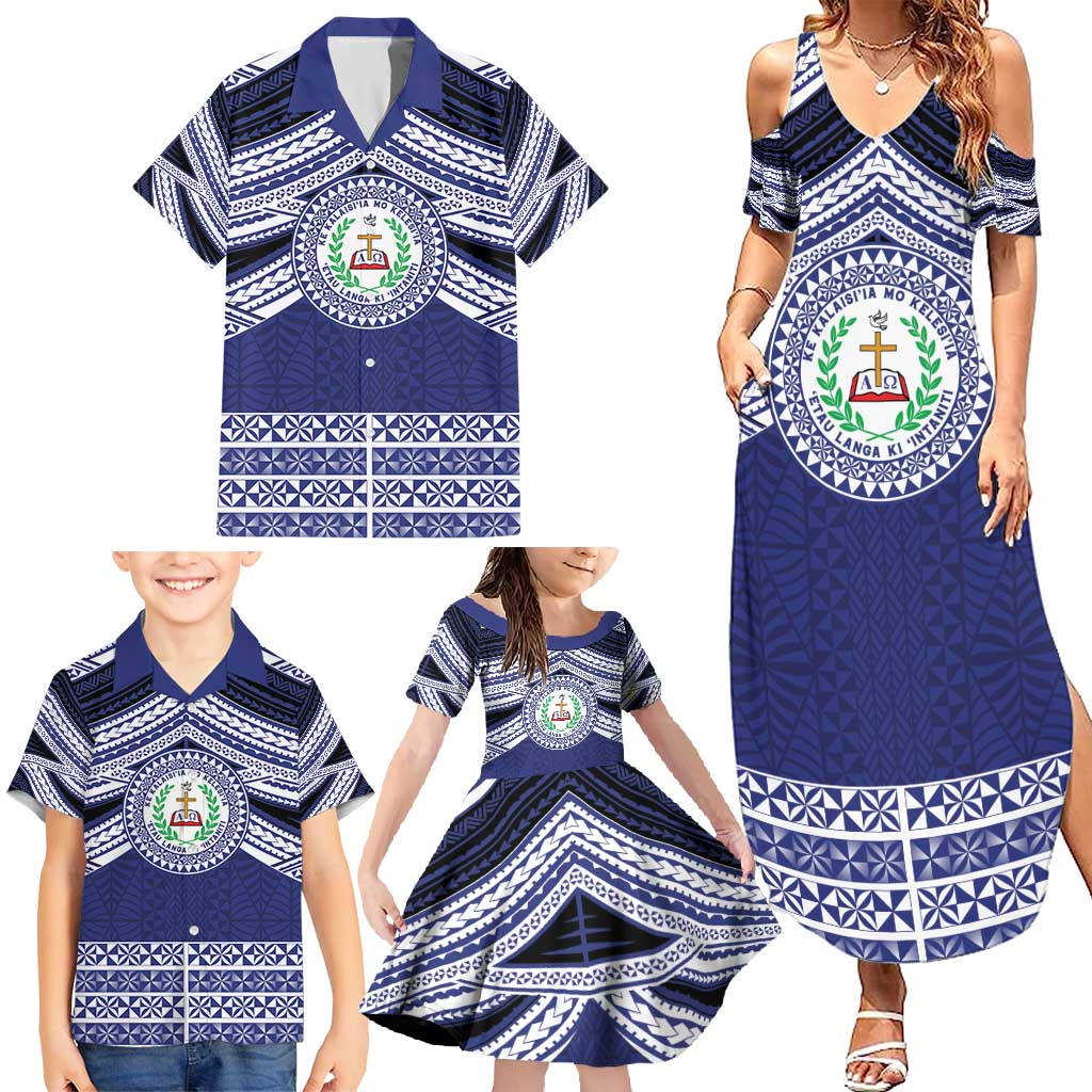 Personalised Tonga Sia'atoutai Theological College Family Matching Summer Maxi Dress and Hawaiian Shirt Polynesian Ngatu Tribal