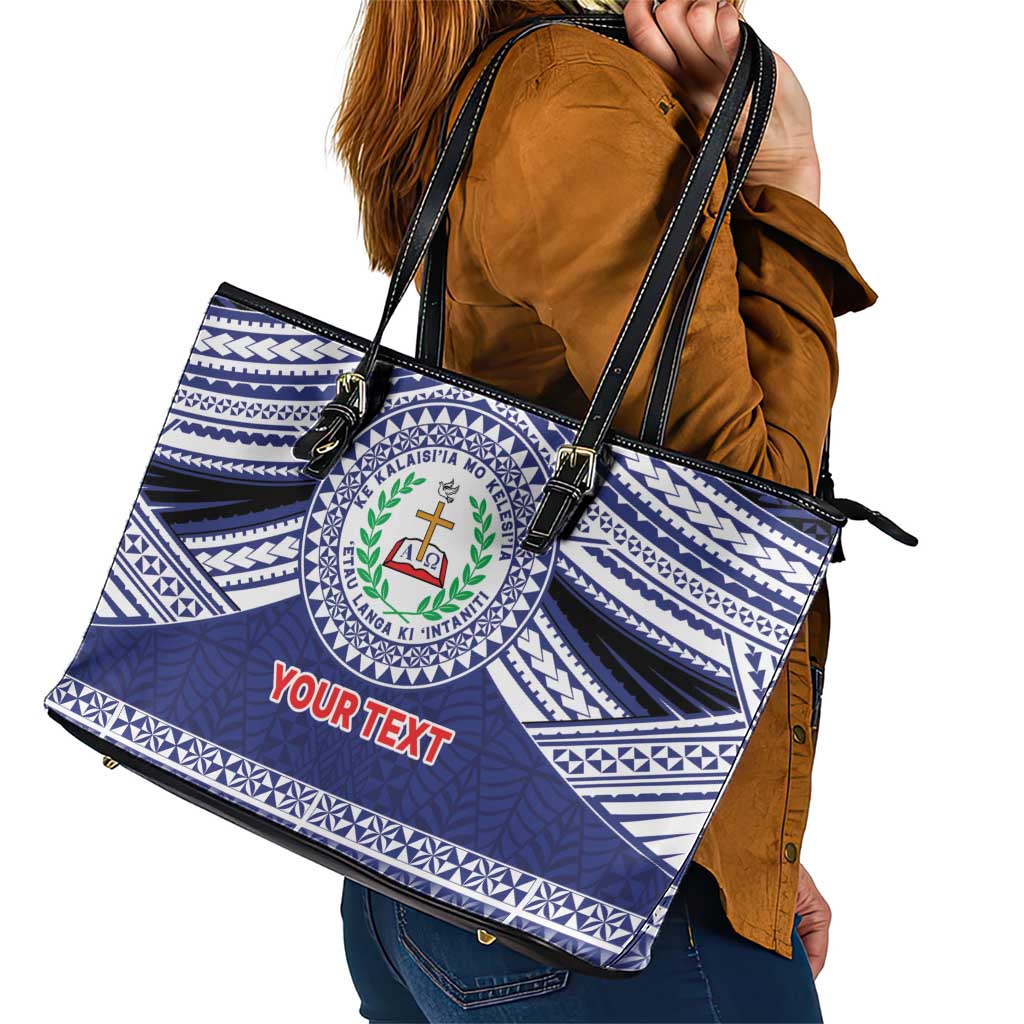Personalised Tonga Sia'atoutai Theological College Leather Tote Bag Polynesian Ngatu Tribal