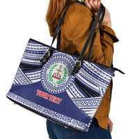 Personalised Tonga Sia'atoutai Theological College Leather Tote Bag Polynesian Ngatu Tribal