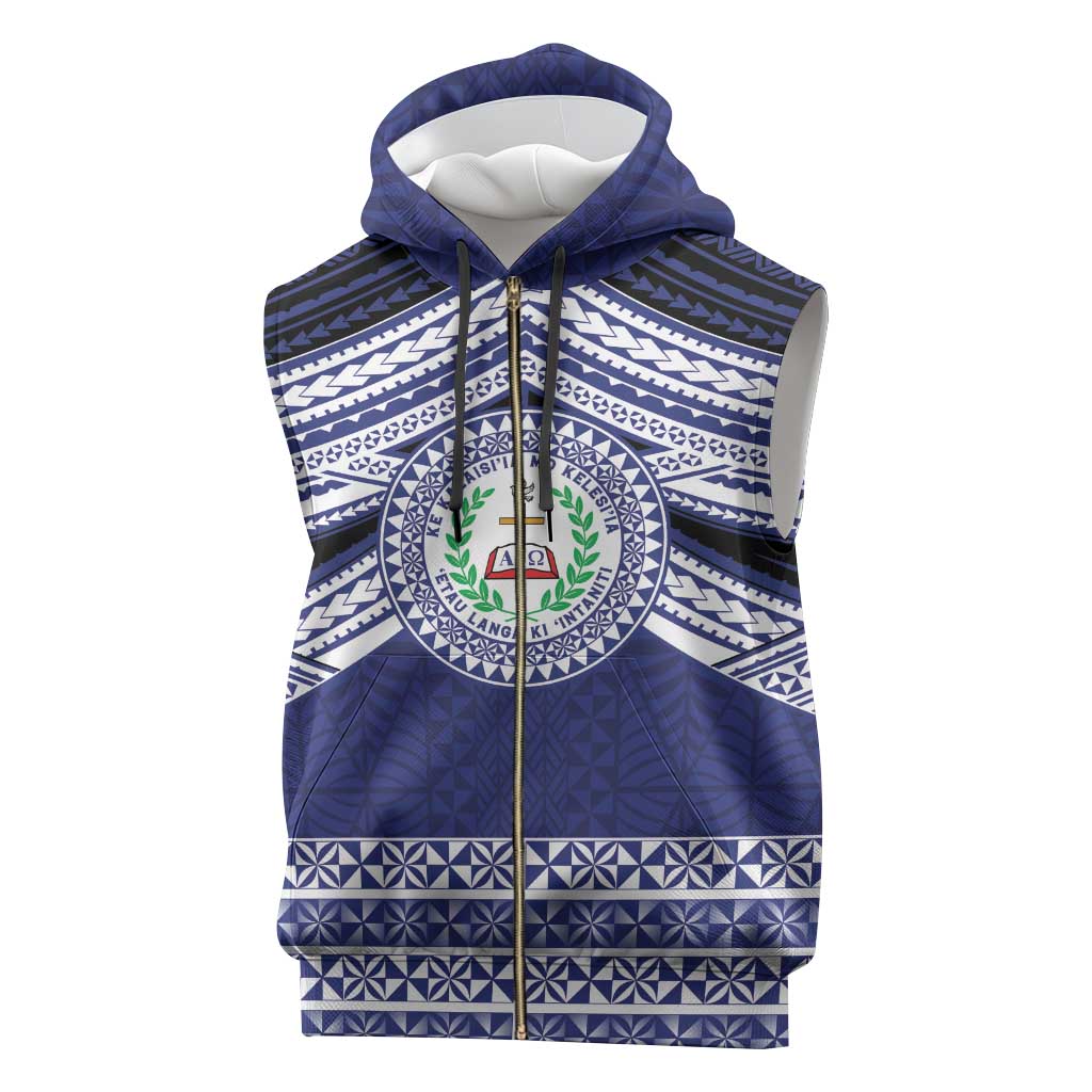 Personalised Tonga Sia'atoutai Theological College Sleeveless Zip Hoodie Polynesian Ngatu Tribal - Polynesian Pride