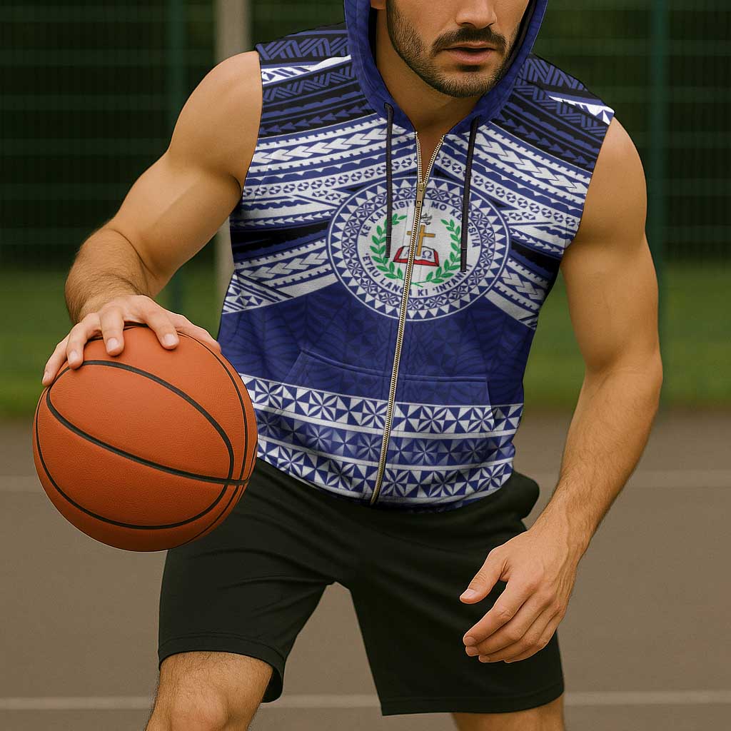 Personalised Tonga Sia'atoutai Theological College Sleeveless Zip Hoodie Polynesian Ngatu Tribal - Polynesian Pride
