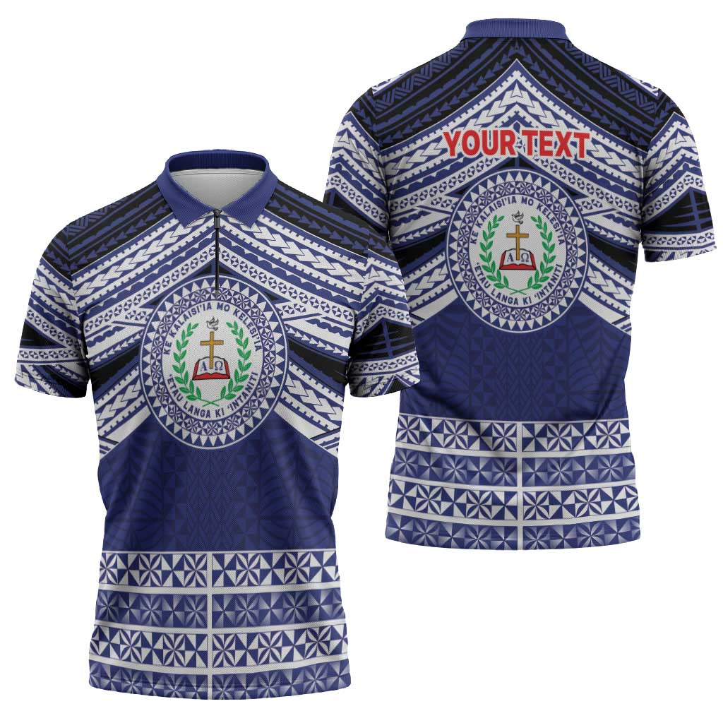 Personalised Tonga Sia'atoutai Theological College Zipper Polo Shirt Polynesian Ngatu Tribal - Polynesian Pride
