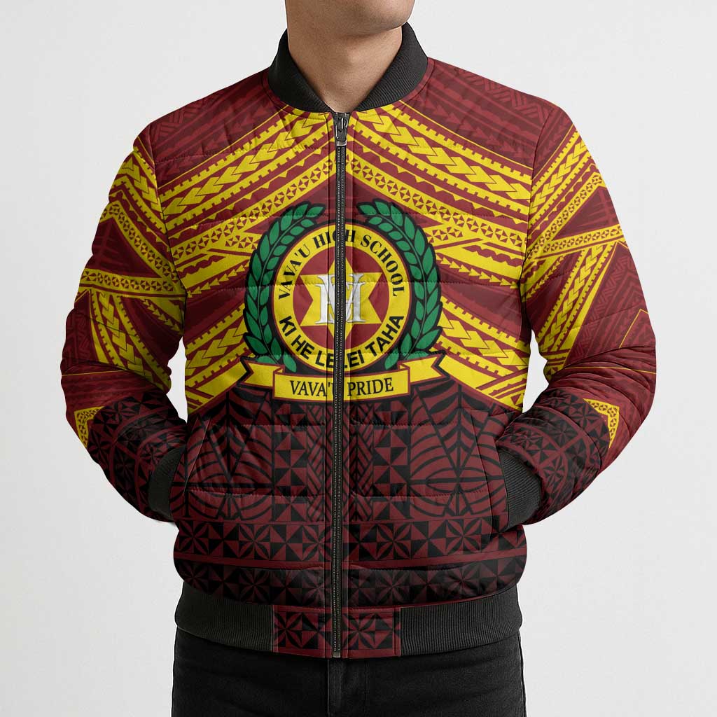 Personalised Tonga Vava'u High School Bomber Puffer Jacket Polynesian Ngatu Tribal - Polynesian Pride