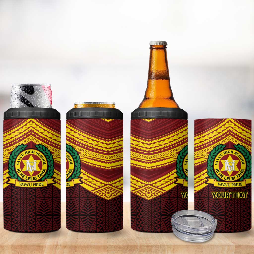 Personalised Tonga Vava'u High School 4 in 1 Can Cooler Tumbler Polynesian Ngatu Tribal