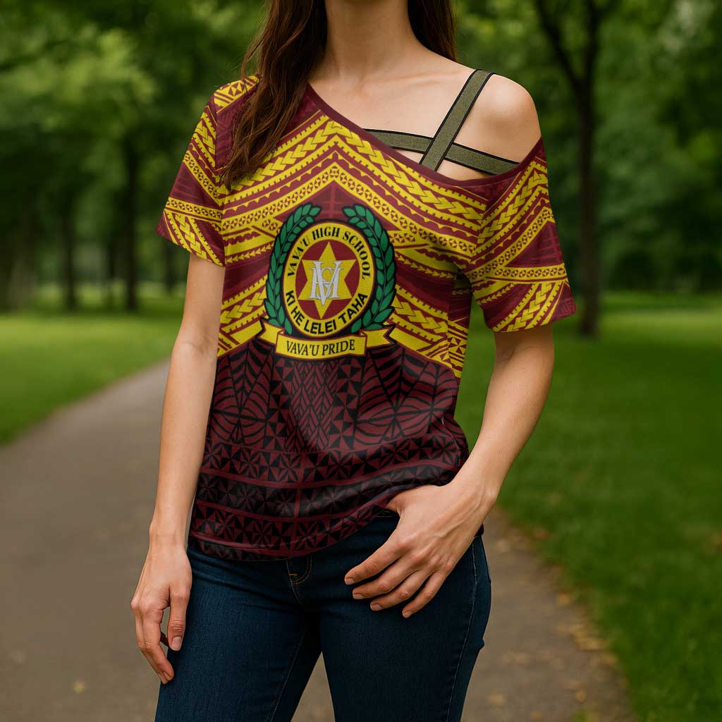 Personalised Tonga Vava'u High School Cross Shoulder Shirt Polynesian Ngatu Tribal - Polynesian Pride