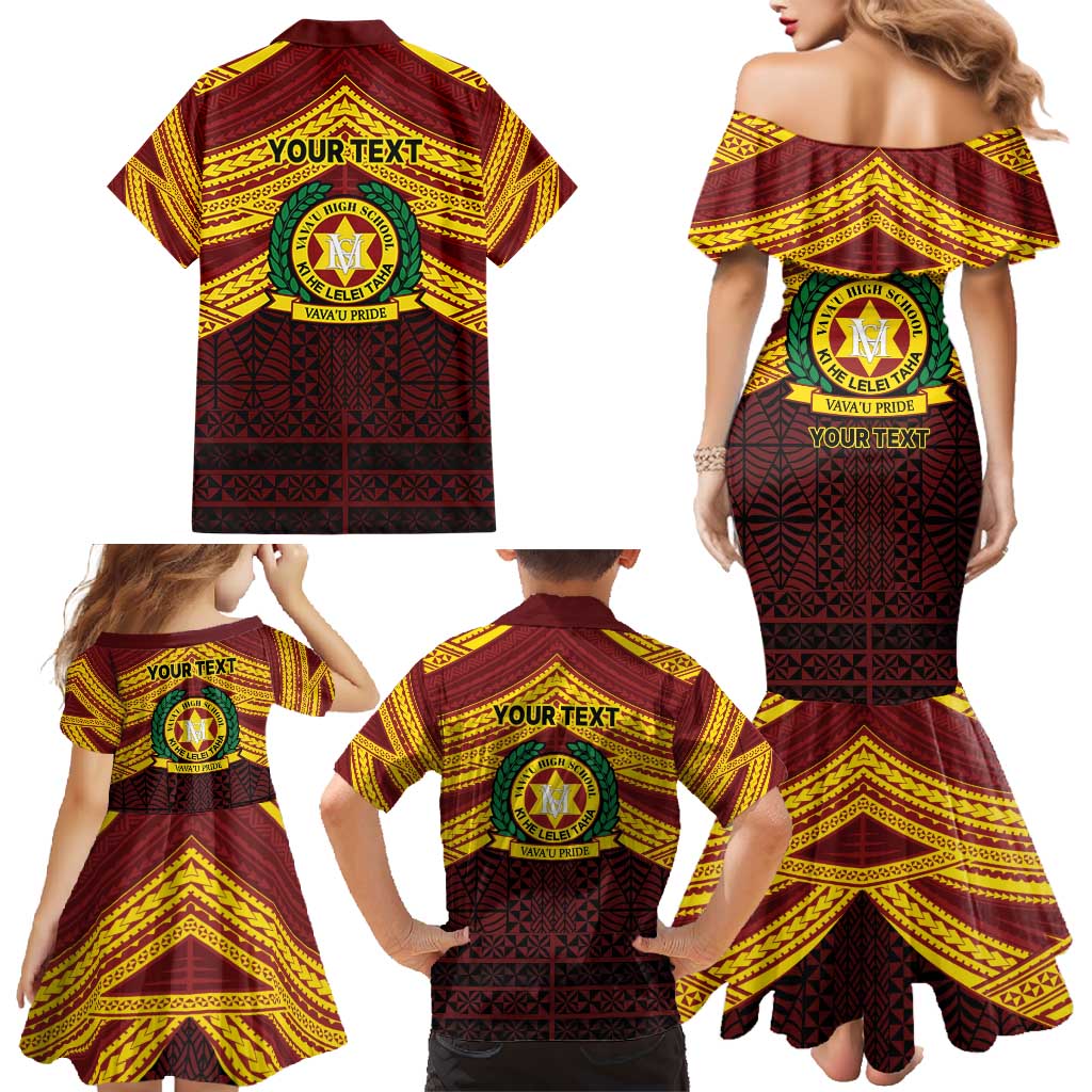 Personalised Tonga Vava'u High School Family Matching Mermaid Dress and Hawaiian Shirt Polynesian Ngatu Tribal