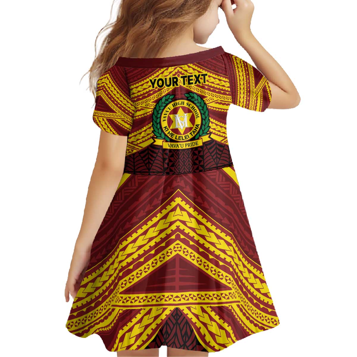Personalised Tonga Vava'u High School Family Matching Off The Shoulder Long Sleeve Dress and Hawaiian Shirt Polynesian Ngatu Tribal
