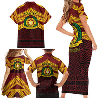 Personalised Tonga Vava'u High School Family Matching Short Sleeve Bodycon Dress and Hawaiian Shirt Polynesian Ngatu Tribal