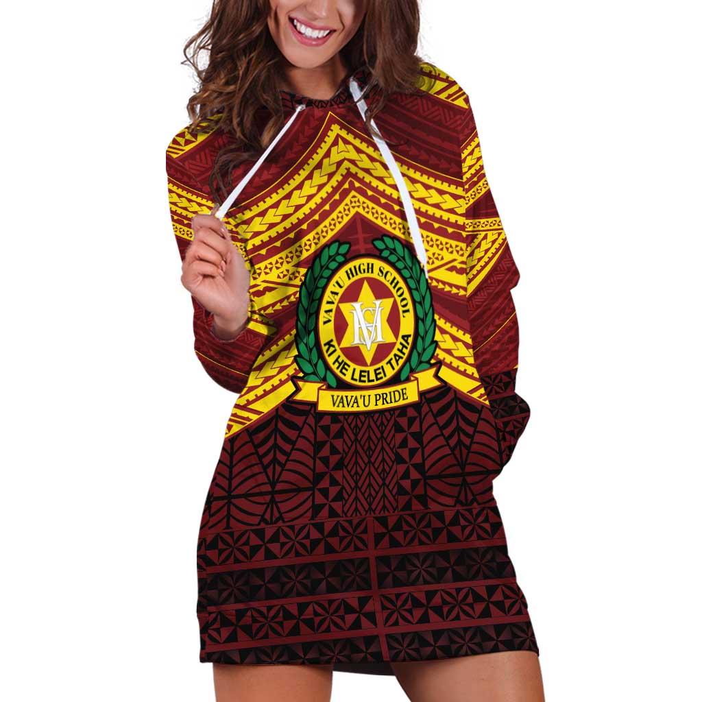 Personalised Tonga Vava'u High School Hoodie Dress Polynesian Ngatu Tribal LT9 Red - Polynesian Pride