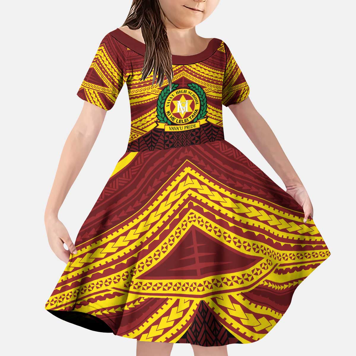 Personalised Tonga Vava'u High School Kid Short Sleeve Dress Polynesian Ngatu Tribal