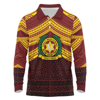 Personalised Tonga Vava'u High School Long Sleeve Polo Shirt Polynesian Ngatu Tribal LT9 Red - Polynesian Pride