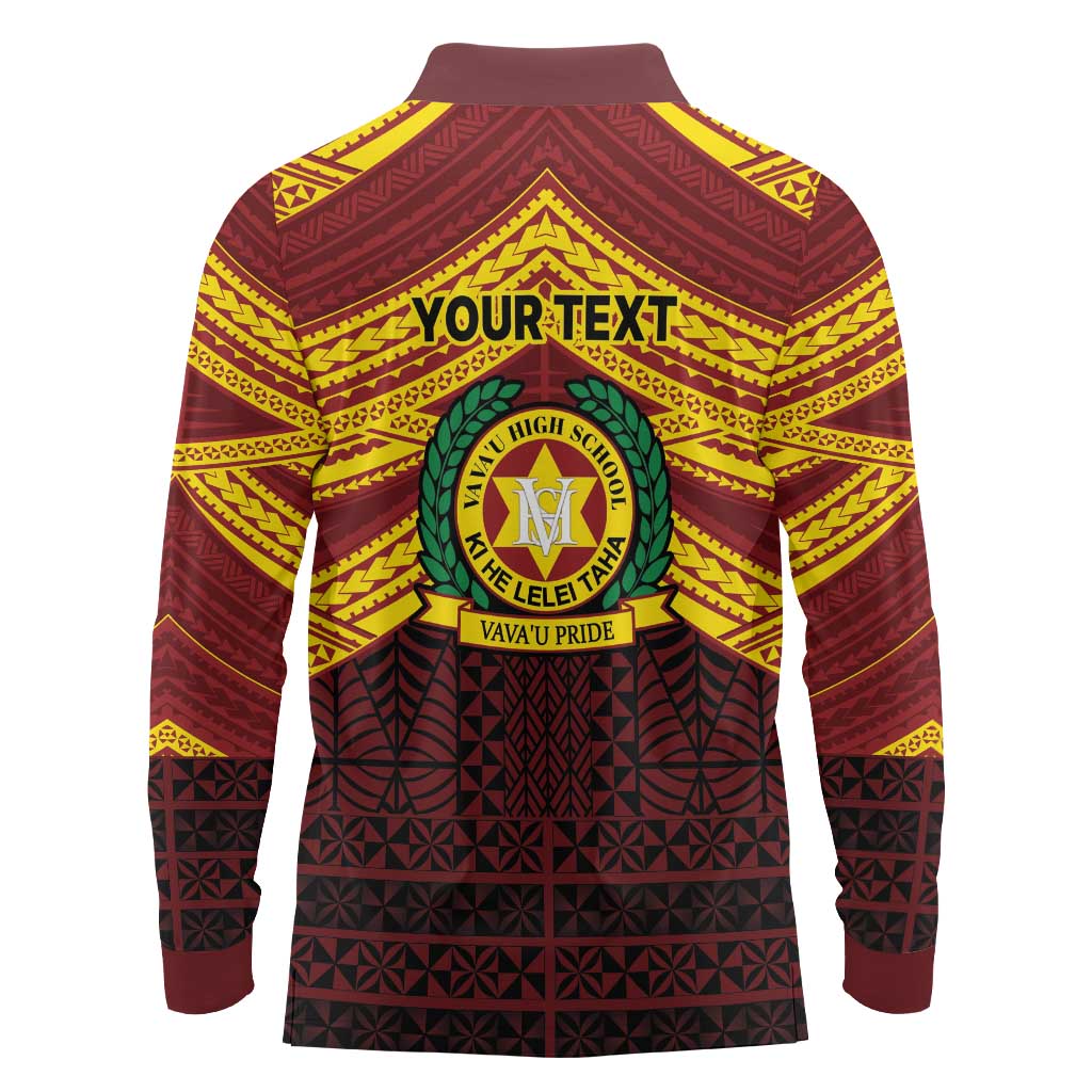 Personalised Tonga Vava'u High School Long Sleeve Polo Shirt Polynesian Ngatu Tribal LT9 - Polynesian Pride