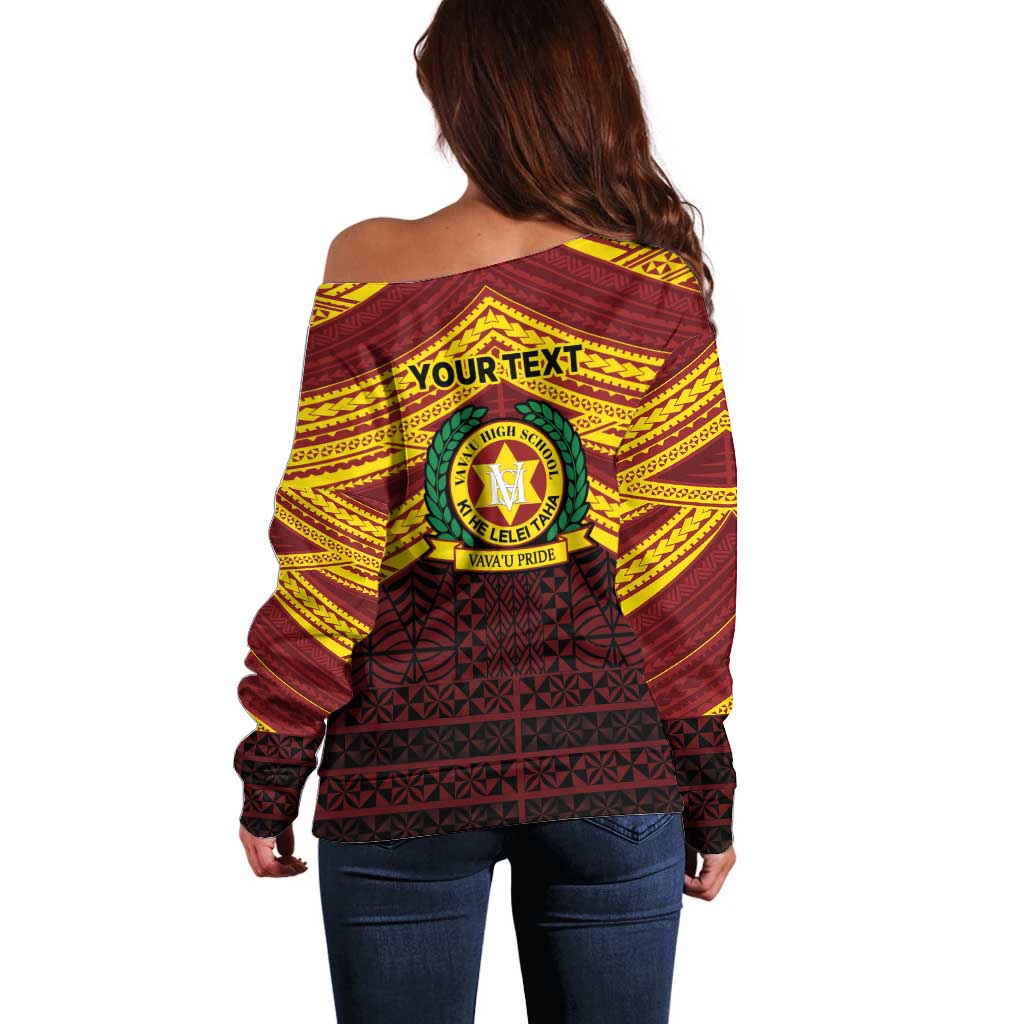 Personalised Tonga Vava'u High School Off Shoulder Sweater Polynesian Ngatu Tribal