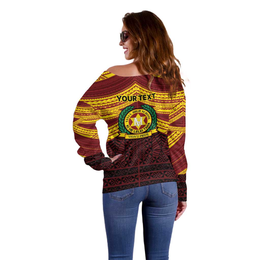 Personalised Tonga Vava'u High School Off Shoulder Sweater Polynesian Ngatu Tribal