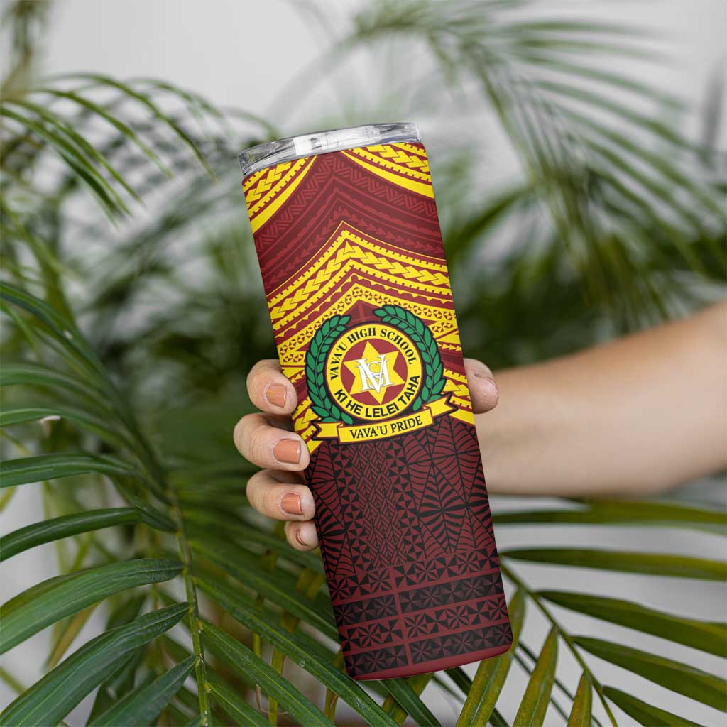 Personalised Tonga Vava'u High School Skinny Tumbler Polynesian Ngatu Tribal