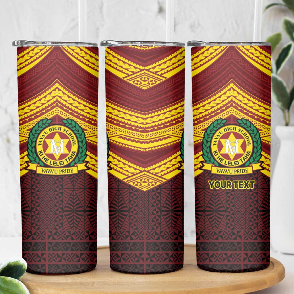 Personalised Tonga Vava'u High School Skinny Tumbler Polynesian Ngatu Tribal