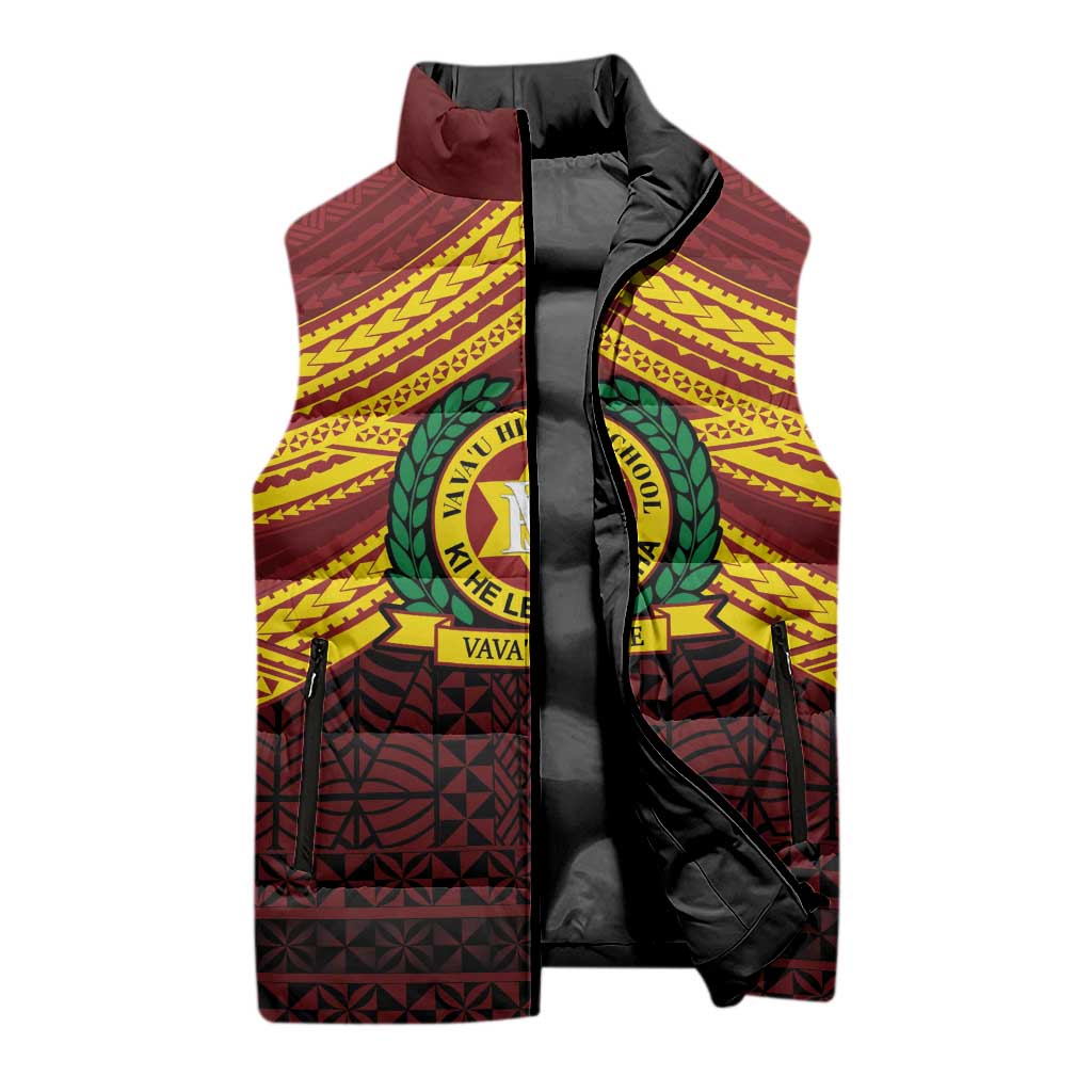 Personalised Tonga Vava'u High School Sleeveless Puffer Jacket Polynesian Ngatu Tribal - Polynesian Pride