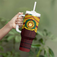 Personalised Tonga Vava'u High School Tumbler With Handle Polynesian Ngatu Tribal
