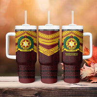 Personalised Tonga Vava'u High School Tumbler With Handle Polynesian Ngatu Tribal