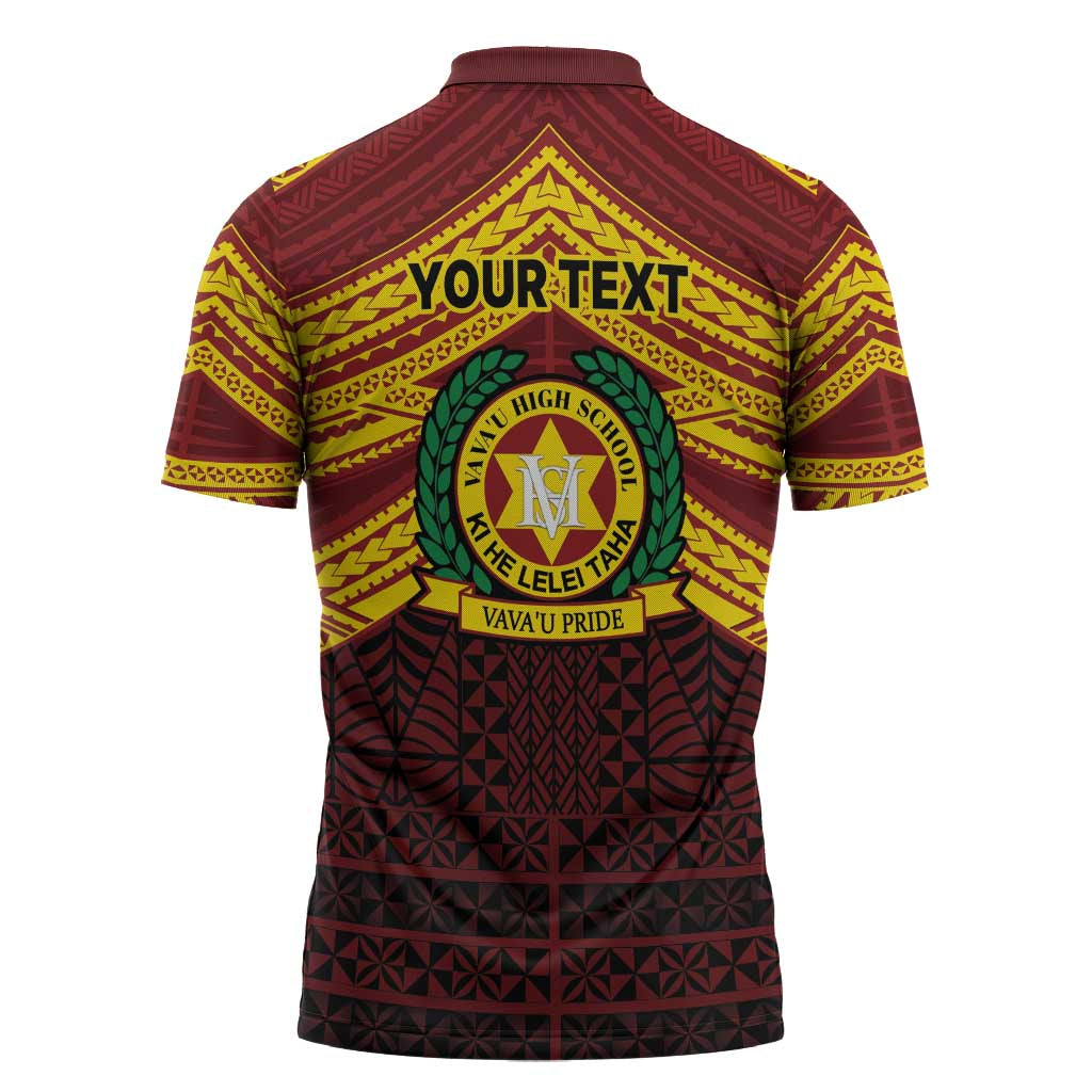 Personalised Tonga Vava'u High School Zipper Polo Shirt Polynesian Ngatu Tribal - Polynesian Pride