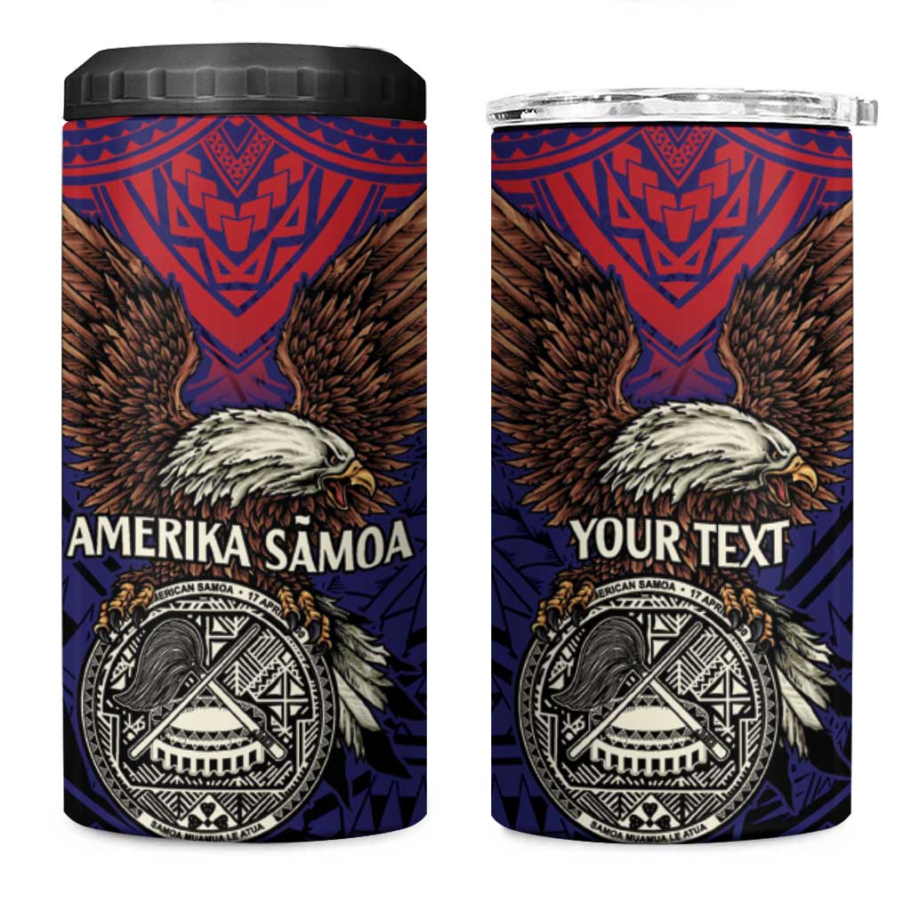 American Samoa Brave Eagle Personalized 4 in 1 Can Cooler Tumbler National Flag Color LT9 One Size: 16 oz Blue - Polynesian Pride