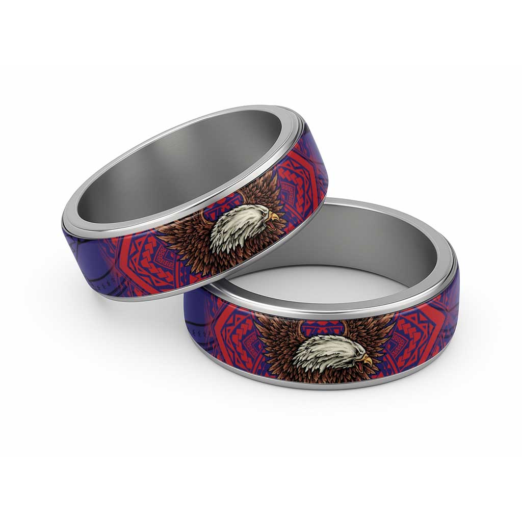 American Samoa Brave Eagle Classic Ring National Flag Color LT9 Sliver Blue - Polynesian Pride