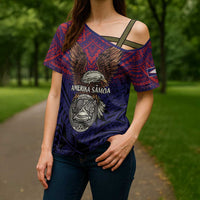 American Samoa Brave Eagle Personalized Cross Shoulder Shirt National Flag Color - Polynesian Pride