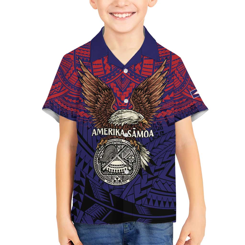 American Samoa Brave Eagle Personalized Family Matching Long Sleeve Bodycon Dress and Hawaiian Shirt National Flag Color