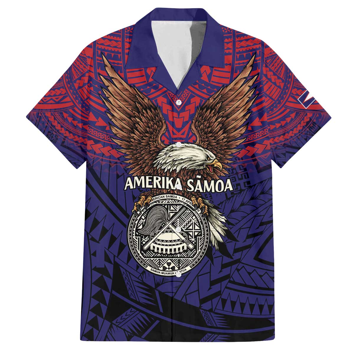 American Samoa Brave Eagle Personalized Family Matching Off The Shoulder Long Sleeve Dress and Hawaiian Shirt National Flag Color